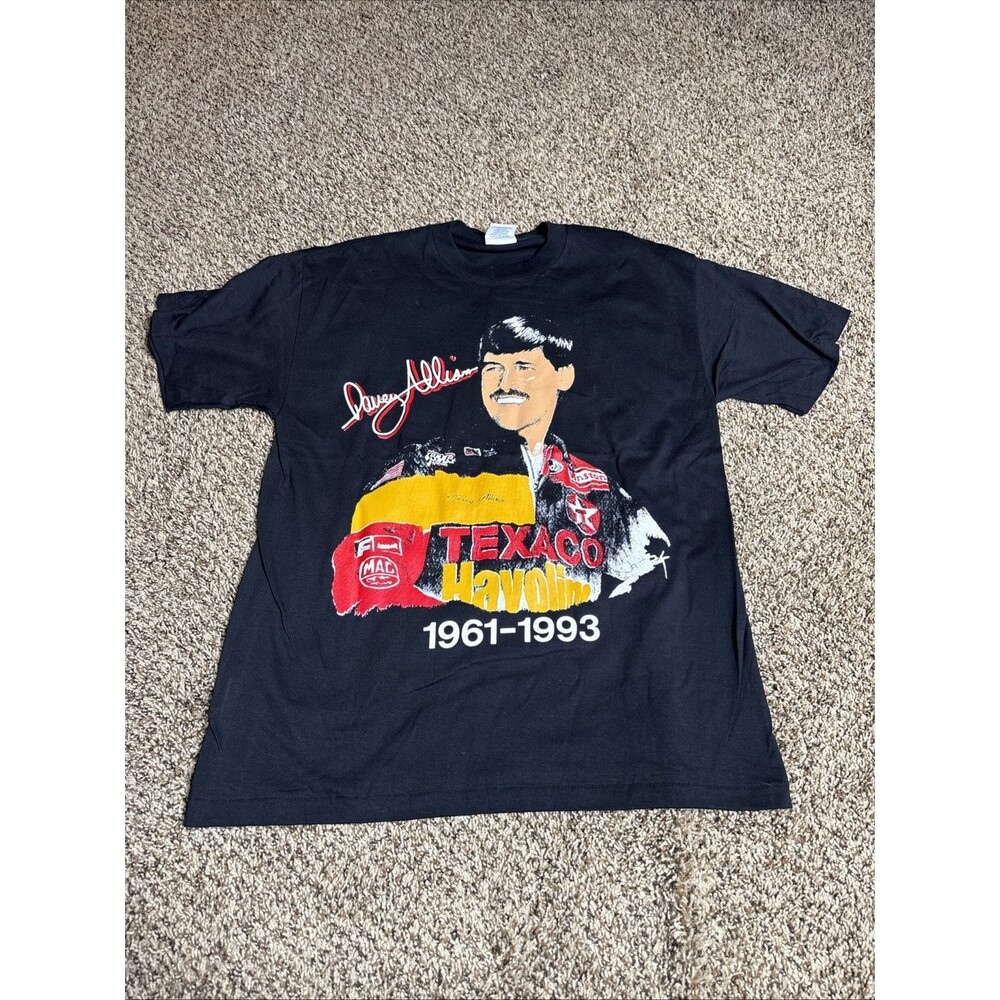 Vintage Davey Allison #28 In Memory 1961-1993 Wins on Back Black T-Shirt LARGE